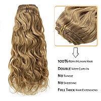 Lacerhair Human Hair Curly Clip In Extensions Jerry Curly 9A 16 Inch Blonde Clip In Natural Wave Human Hair 120G For Women Wavy