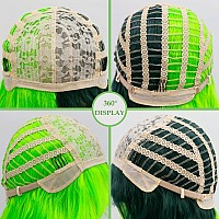 Evlynn Green Body Wavy Wigs With Air Bangs Half And Half Green Wig Cap For Women Long Curly Heat Resistant Synthetic Green Wig F