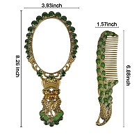 Nerien Vintage Mirror Comb Set Antique Peacock Handheld Vanity Mirror With Comb Metal Decorative Tabletop Stand Cosmetic Mirro