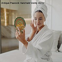 Nerien Vintage Mirror Comb Set Antique Peacock Handheld Vanity Mirror With Comb Metal Decorative Tabletop Stand Cosmetic Mirro