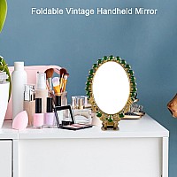 Nerien Vintage Mirror Comb Set Antique Peacock Handheld Vanity Mirror With Comb Metal Decorative Tabletop Stand Cosmetic Mirro