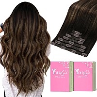 Youngsee Balayage Clip In Hair Extensions Clip Hair Extensions Human Hair Dark Brown Mix Medium Brown Highlights Brown Balayage