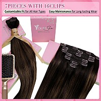 Youngsee Balayage Clip In Hair Extensions Clip Hair Extensions Human Hair Dark Brown Mix Medium Brown Highlights Brown Balayage