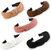 Velscrun 5 Pack Headbands For Women Gilrs Fashion Knotted Head Bands Solid Headband Non Slip Hair Band For Womens Thin Thick Sho