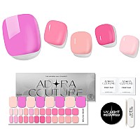 Adora Couture Semi Cured Gel Nail Strips Pedicure 32Pcs Pink Purple Gel Pedi Strips Pedicure Nail Wraps Sticker Salon Nail