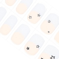 Danni Toni Semi Cured Gel Nail Strips French Stellar Skyline Light Blue Tips Gel Nail Stickers Stars Semicured Gel Nail Wrap