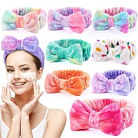 Umiku 8 Pack Womens Soft Coral Fleece Headbands Makeup Headwraps With Bow Head Wraps For Facial Washing Skincare And Spa G