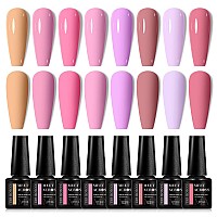 Meet Across Gel Nail Polish Set 8Pcs Pink Gel Nail Polish Kit Soak Off Uvled Nail Polish Nail Art Design Salon Home Gifts For