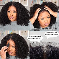 Julia Hair Bye Bye Knots Curly 4C Baby Hairs Lace Human Wig With Kinky Edges Hairline 7X5 Invisible Knots Pre Cut Hd Lace Front