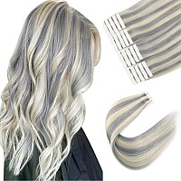 Sixstarhair Tape In Hair Extensions Human Hair Platinum Silver To Ash Blonde Piano Color Remy Human Hair Ombre Blonde Hair Exten