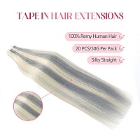 Sixstarhair Tape In Hair Extensions Human Hair Platinum Silver To Ash Blonde Piano Color Remy Human Hair Ombre Blonde Hair Exten