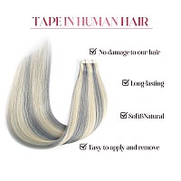 Sixstarhair Tape In Hair Extensions Human Hair Platinum Silver To Ash Blonde Piano Color Remy Human Hair Ombre Blonde Hair Exten