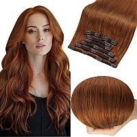 Full Shine Orange Clip In Hair Extension Real Human Hair Straight Hair Extensions Clip Ins Pumpkin Spice Human Hair Clip In Exte