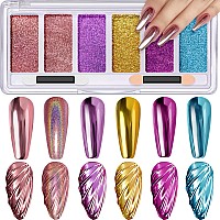 Red Chrome Nail Powder Gold Rose Pink Blue Purple Metallic Mirror Effect Chrome Powder For Nails Iridescent Holographic Unicor