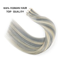 Sassina Semipermanent Tape In Human Hair Extensions Silver To Platinum Ash Blonde Invisible Skin Weft Thick Tape In Hair Extens