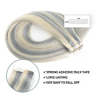 Sassina Semipermanent Tape In Human Hair Extensions Silver To Platinum Ash Blonde Invisible Skin Weft Thick Tape In Hair Extens