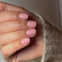 Kqueenest Rose Pink Square Press On Nails Short Fake Nails Short Coffin Pure Bright Color Natural Petite Nails Solid Stick On Na