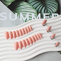 Coral Press On Nails Medium Stiletto Almondkqueenest Glossy Peach Color Press On Acrylic Nails Setreusable Medium Fake Nails F