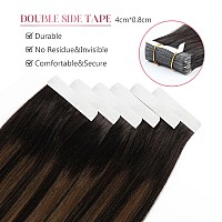 Sixstarhair Tape In Hair Extensions Human Hair Ombre Dark Brown With Medium Brown Balayage Highlights Color Silky Straight Tape