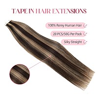 Sixstarhair Tape In Hair Extensions Human Hair Chocolate Brown To Caramel Blonde Highlights Tape In Hair Extensions Silky Straig