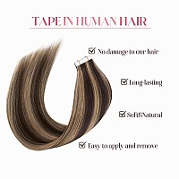 Sixstarhair Tape In Hair Extensions Human Hair Chocolate Brown To Caramel Blonde Highlights Tape In Hair Extensions Silky Straig