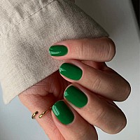 Vivid Green Square Press On Nails Shortkqueenest Gel Fake Nails Short Coffinpure Bright Color Natural Petite Nailssolid Stick