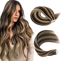 Sassina Hair Extensions Tape In Real Human Hair 20 Inch Double Side Tape In Hair Extensions Human Hair Light Chocolate Brown To