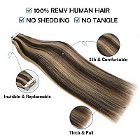 Sassina Hair Extensions Tape In Real Human Hair 20 Inch Double Side Tape In Hair Extensions Human Hair Light Chocolate Brown To