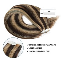 Sassina Hair Extensions Tape In Real Human Hair 20 Inch Double Side Tape In Hair Extensions Human Hair Light Chocolate Brown To