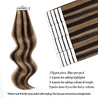 Abh Amazingbeauty Hair 22 Inch Human Tape In Hair Extensions Chocolate Brown Highlighted Caramel Blonde Hair Extensions Tape In