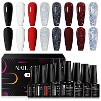 Meet Across Gel Nail Polish Set 8Pcs Red White Black Gel Nail Polish Kit Soak Off Uvled Nail Polish Nail Art Design Salon Hom