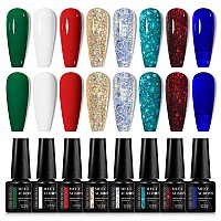 Meet Across Gel Nail Polish Set 8Pcs Green Blue Gold Gel Nail Polish Kit Soak Off Uvled Nail Polish Nail Art Design Salon Hom