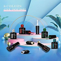 Meet Across Gel Nail Polish Set 8Pcs Green Blue Gold Gel Nail Polish Kit Soak Off Uvled Nail Polish Nail Art Design Salon Hom