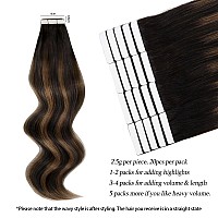 Abh Amazingbeauty Hair Tape In Hair Extensions Human Hair 18 Inch Rooted Darkest Brown Highlighted Chestnut Brown Tape In Extens