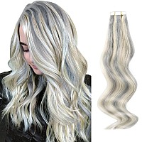 Abh Amazingbeauty Hair Tape In Hair Extensions Human Hair Silver White Highlighted Platinum Blonde Tape In Extensions Color Psi