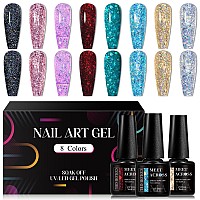 Meet Across Gel Nail Polish Set 8Pcs Glitter Gel Nail Polish Kit Soak Off Uvled Nail Polish Nail Art Design Salon Home Gifts