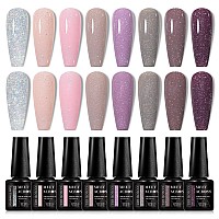 Meet Across Gel Nail Polish Set 8Pcs Grey Brown Gel Nail Polish Kit Soak Off Uvled Nail Polish Nail Art Design Salon Home Gif