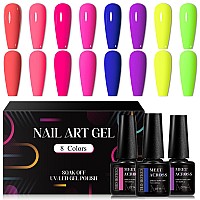 Meet Across Neon Gel Nail Polish Set 8 Colors Hot Pink Orange Blue Yellow Green Purple Red Rose Summer Gel Nail Polish Kit Soak