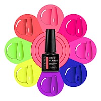 Meet Across Neon Gel Nail Polish Set 8 Colors Hot Pink Orange Blue Yellow Green Purple Red Rose Summer Gel Nail Polish Kit Soak