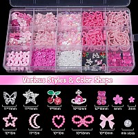 Pink Color 3D Assorted Pearls Gems Charms For Nails Bow Butterfly Heart Bear Star Nail Charms Silver Butterfly Nail Rhinestones