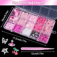 Pink Color 3D Assorted Pearls Gems Charms For Nails Bow Butterfly Heart Bear Star Nail Charms Silver Butterfly Nail Rhinestones