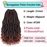 Wavy Senegalese Twist Crochet Hair Ginger 12 Inch Pre Looped Short Crochet Hair With Curly Ends 8 Packs Curly Crochet Hair For B