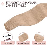 Maxita Hair Extensions Clip In Human Hair 7Pcs 120G Pinky Dirty Blonde 22 Inchclip In Hair Extensions Real Human Hair Extensio