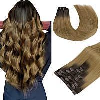 Maxita Hair Extensions Clip In Human Hair 7Pcs 120G Ash Dark To Light Chestnut Brown 24 Inchclip In Hair Extensions Real Human