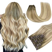 Maxita Hair Extensions Clip In Human Hair 7Pcs 120G Light Ash Brown To Dirty Brown And Sun Blonde 18 Inchclip In Hair Extensio