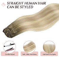 Maxita Hair Extensions Clip In Human Hair 7Pcs 120G Light Ash Brown To Dirty Brown And Sun Blonde 18 Inchclip In Hair Extensio