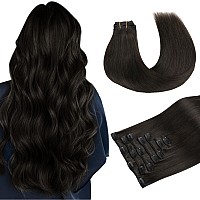 Maxita Hair Extensions Clip In Human Hair 7Pcs 120G Tea Black 24 Inchclip In Hair Extensions Real Human Hair Extensions Natura