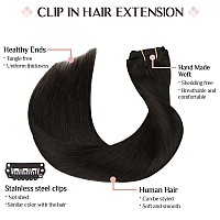 Maxita Hair Extensions Clip In Human Hair 7Pcs 120G Tea Black 24 Inchclip In Hair Extensions Real Human Hair Extensions Natura