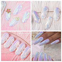 Gzmayuen 2Pcs White Mermaid Nail Chrome Powder Aurora Unicorn Nail Powder Iridescent Powder Pigment For Nails Chameleon Manicure