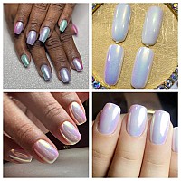 Gzmayuen 2Pcs White Mermaid Nail Chrome Powder Aurora Unicorn Nail Powder Iridescent Powder Pigment For Nails Chameleon Manicure